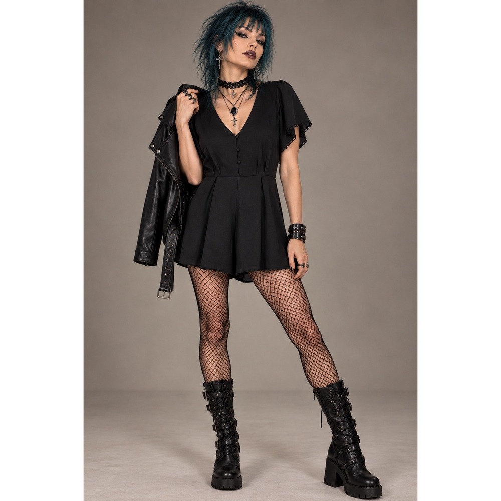 Trixxi XL Black Flutter Sleeve Romper